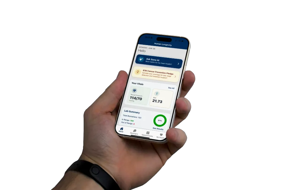 HLI Longevity AI App displayed on a mobile phone